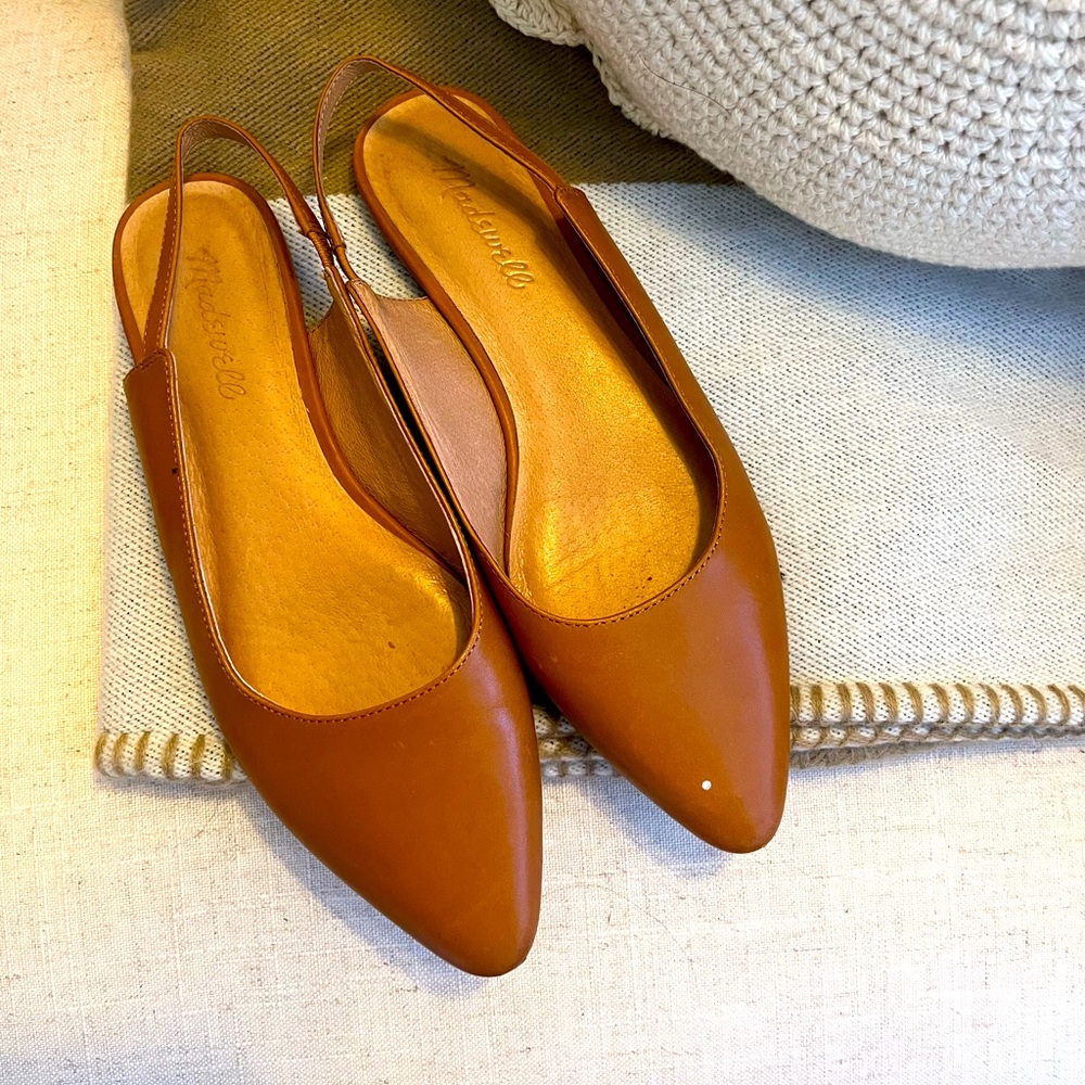 Madewell Isla Black Leather Slingback Pointed Flats size 7